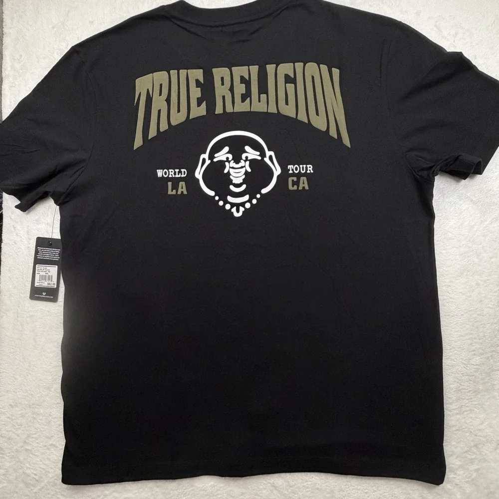 True Religion Buddha World Tour Black T Shirt Size 2XL Mens Retail $62
